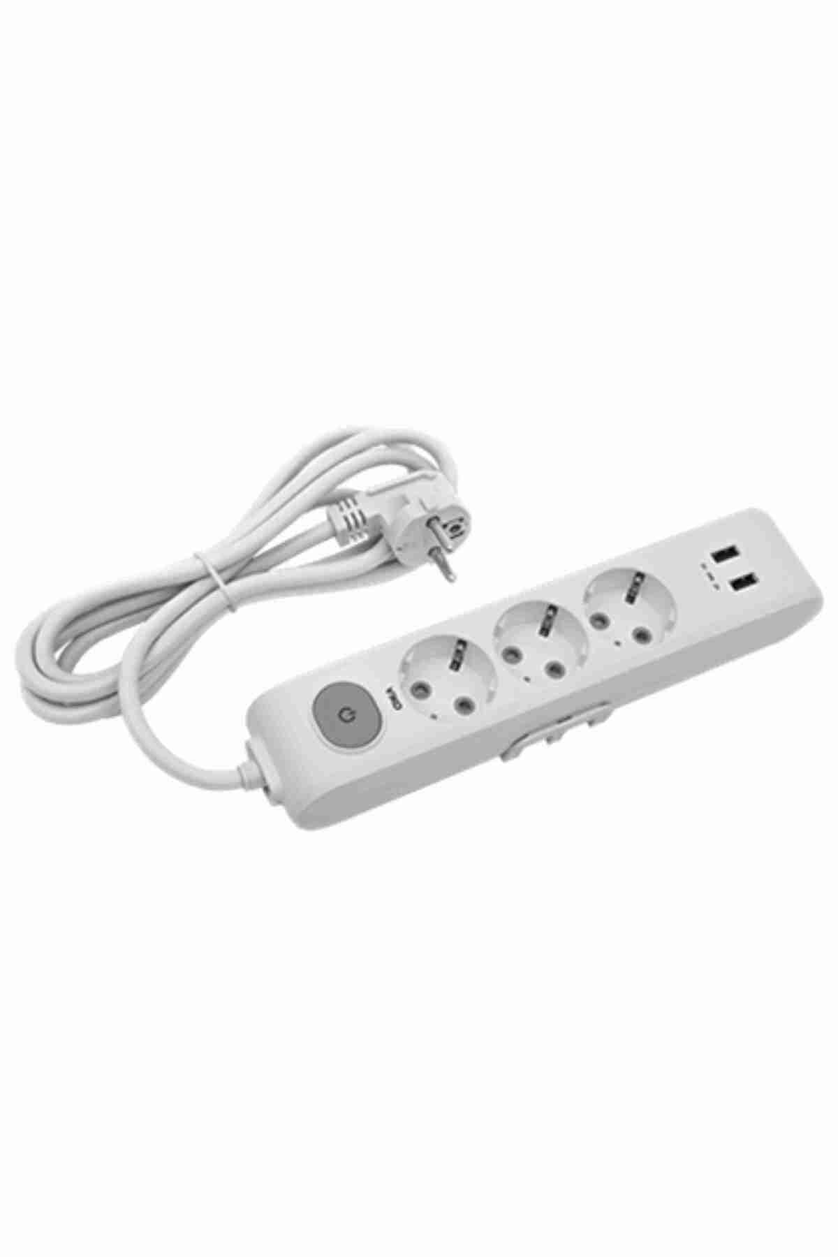 Viko Üçlü 2 USB’li Topraklı Kablolu Çocuk Korumalı Uzatma Kablosu – 2 Metre, 5V 2A